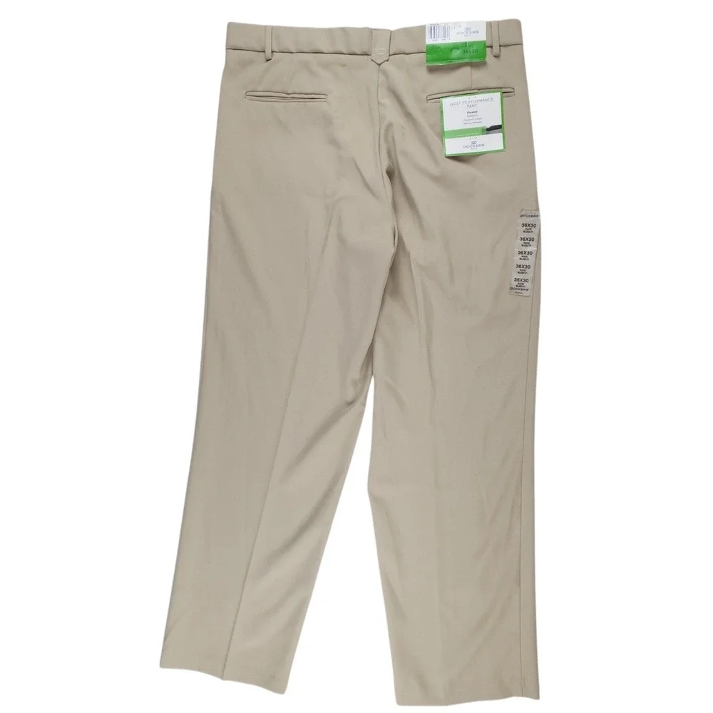 NWT Dockers Golf Performance Pants 36x30 Tan Pleated Relaxed Fit Khaki 407123724